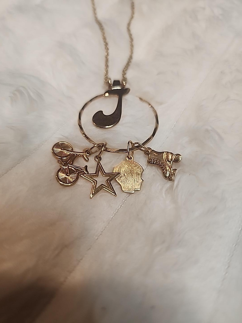 Avon Gold Tone Initial J Charm Necklace with Dangling Charms - Picture 2 of 4